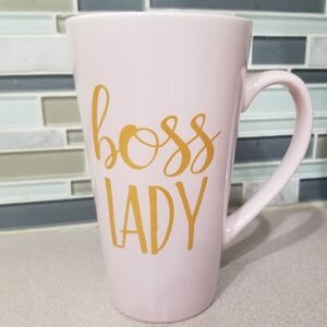 Boss Lady Travel Mug Coffee Tea Cup Ceramic Pastel Pink Gold 16oz‎
